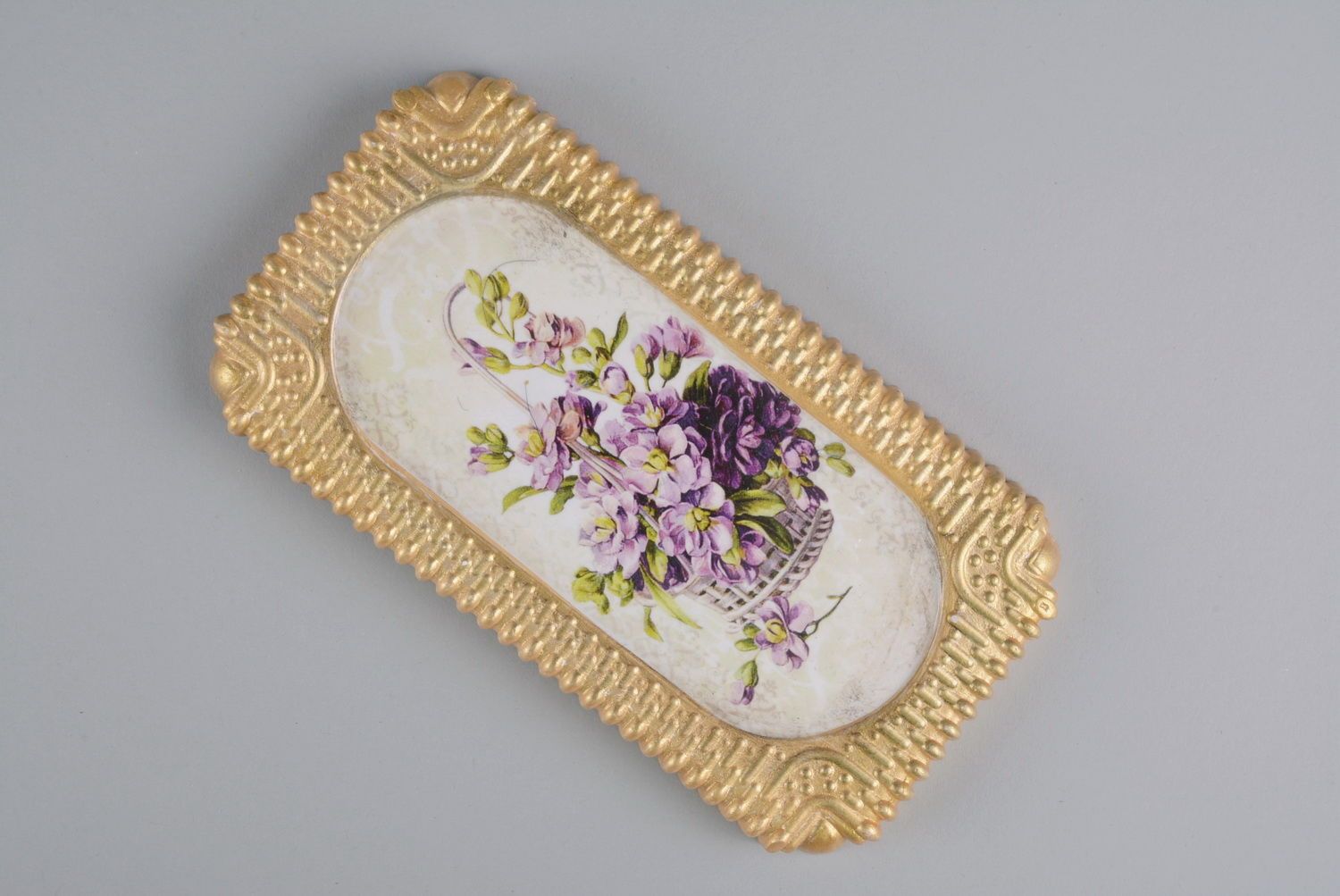 Rectangular plaster panel Bouquet of violets photo 3