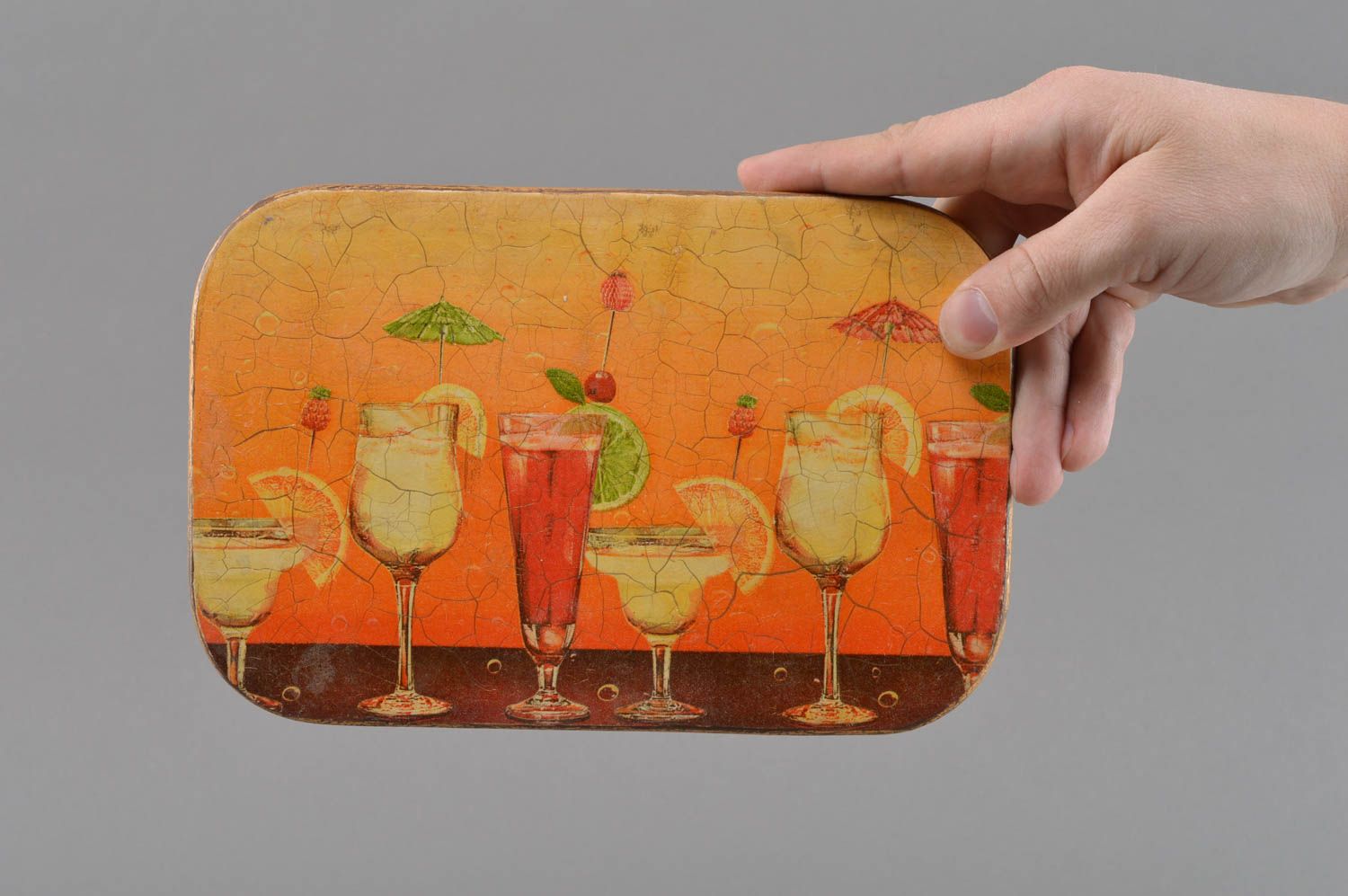Handmade plywood chopping board with decoupage image for wall decoration Glasses photo 4