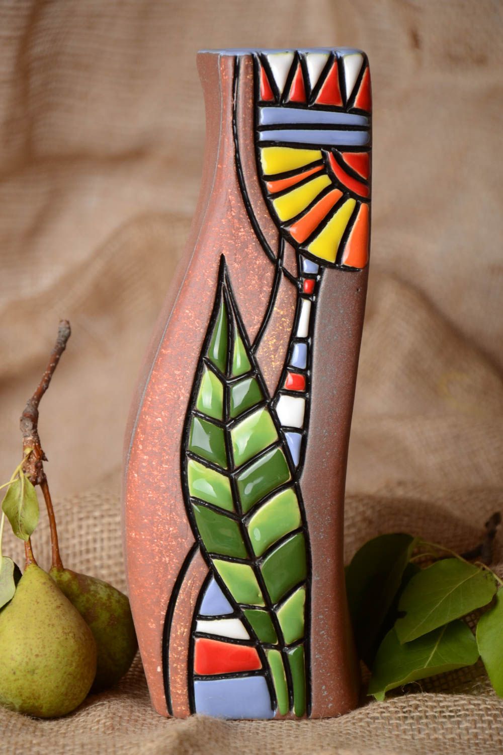 Vase argile fait main Déco maison multicolore design de créateur Cadeau original photo 1