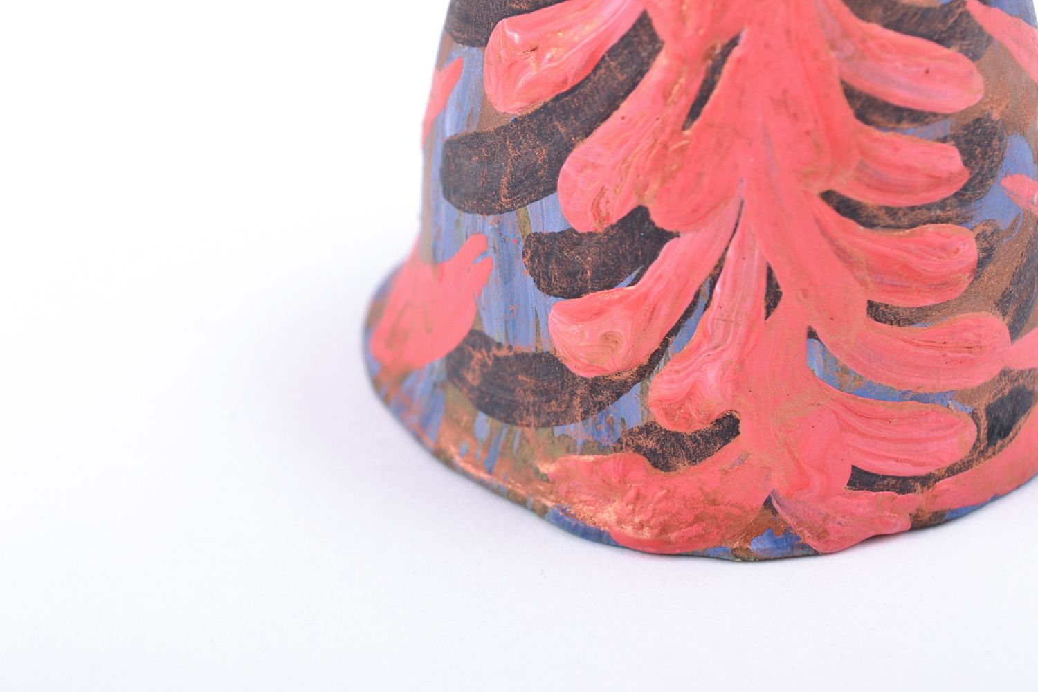 Petite cloche en terre cuite multicolore à motif colorants acryliques faite main photo 4