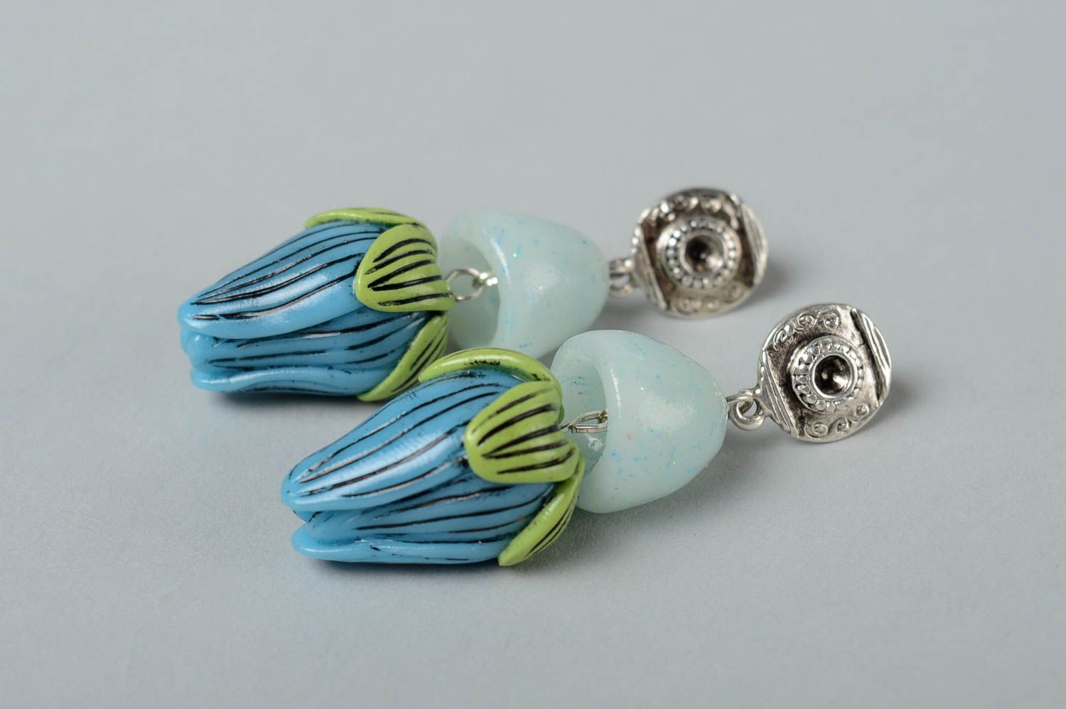 Handmade blaue Blumen Ohrringe Äpfel Polymer Schmuck Accessoire für Frauen  foto 2