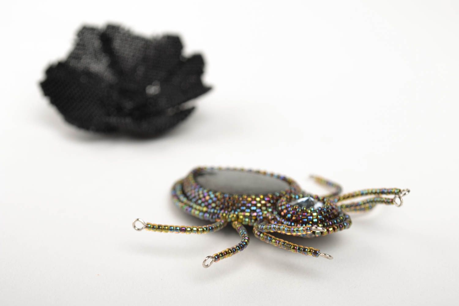 Handmade beaded brooch black brooch stylish jewelry handmade accessories photo 2
