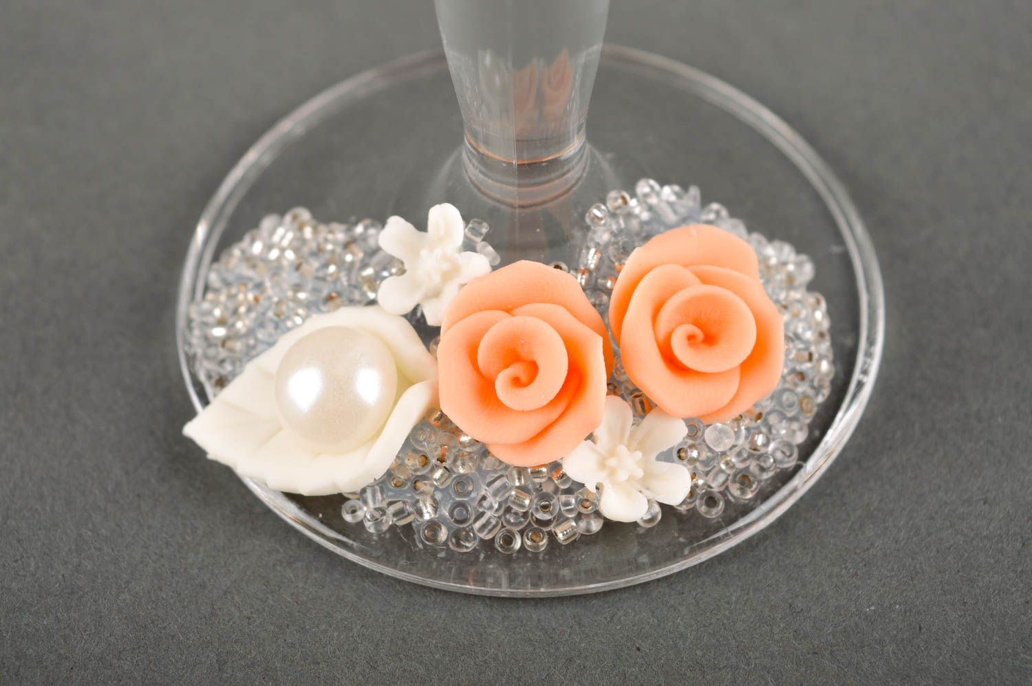 Свадебные бокалы ручной работы свадебные фужеры красивые бокалы персиковые фото 4