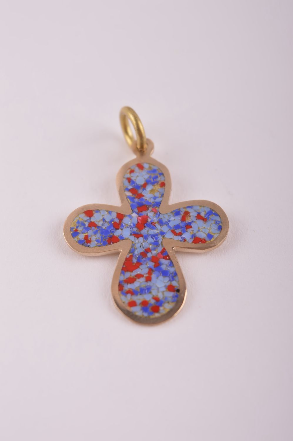 Крестик с камнями handmade подвеска на шею украшение из латуни и самоцветов фото 2
