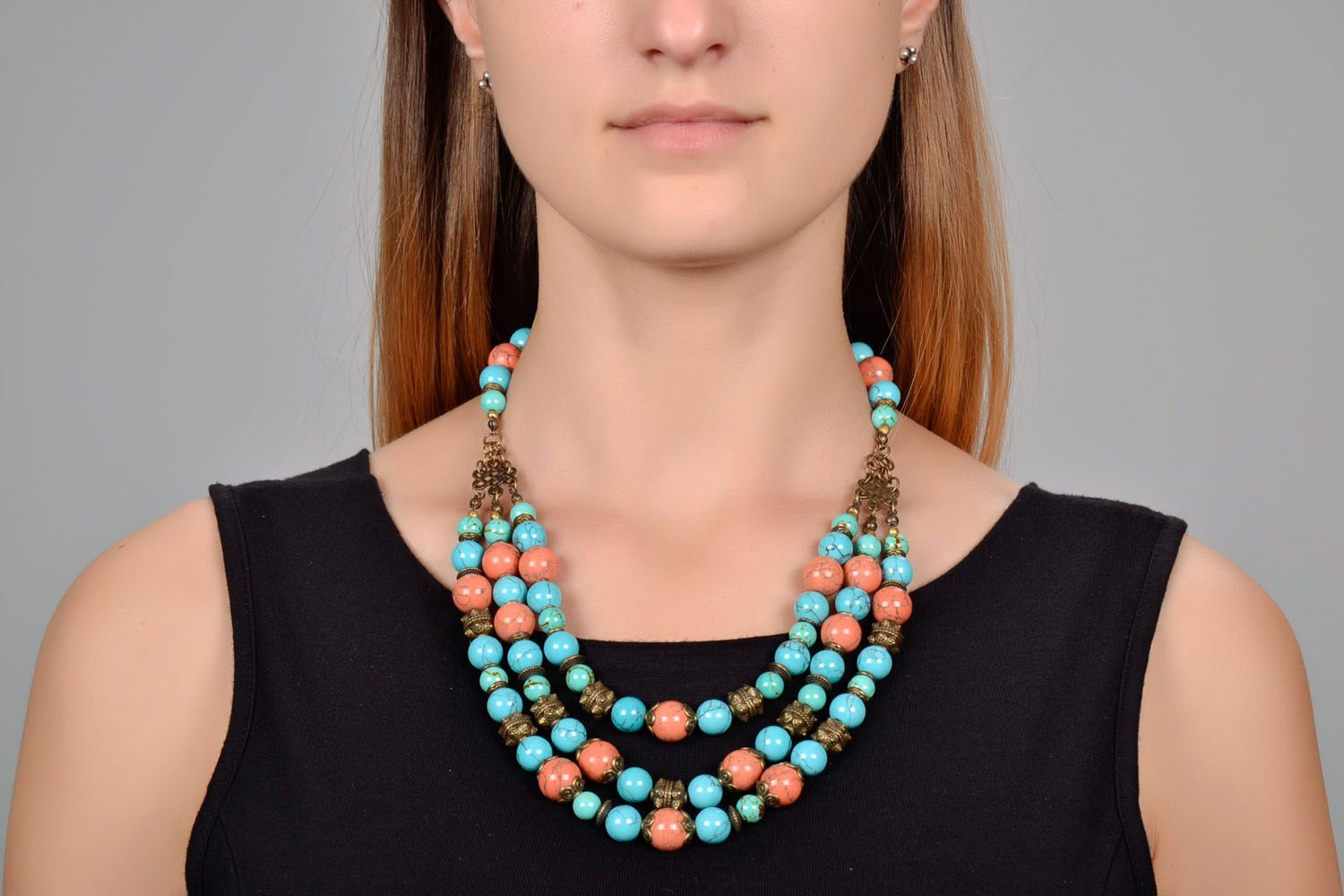 Mehrreihige Perlenkette aus echtem Türkis foto 1