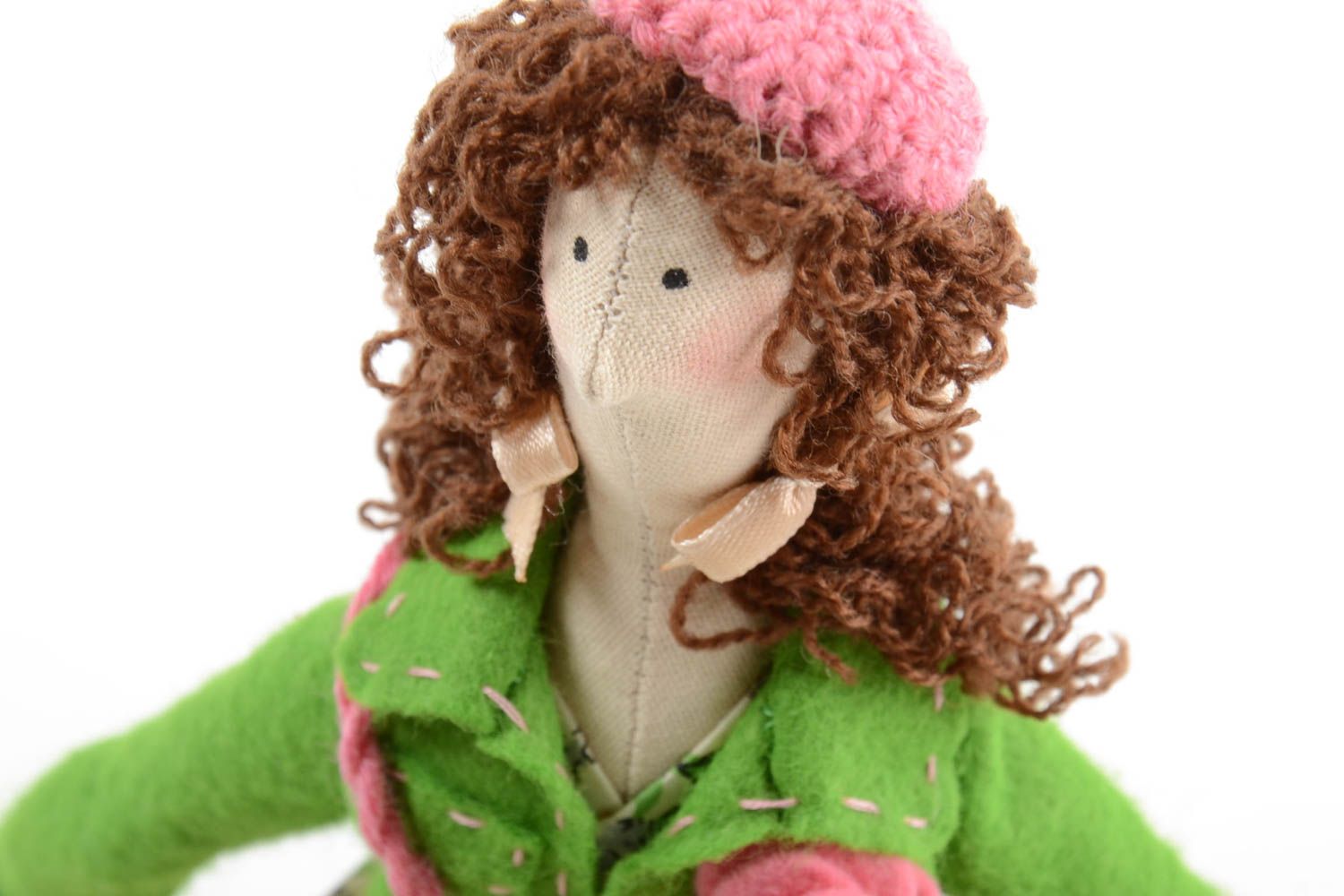 Bambola bella in stoffa fatta a mano pupazzo tessile originale d arredo foto 3