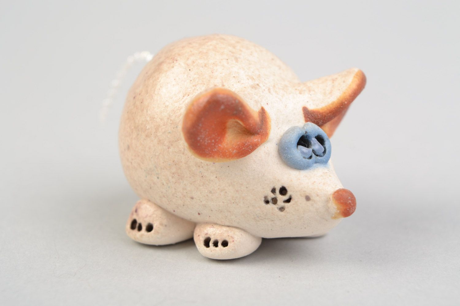 Handmade designer clay figurine of sad mouse painted with glaze photo 1