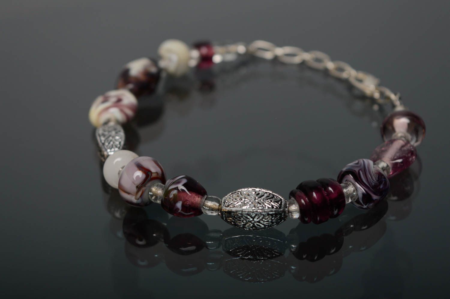 Handmade wrist bracelet with glass beads photo 1