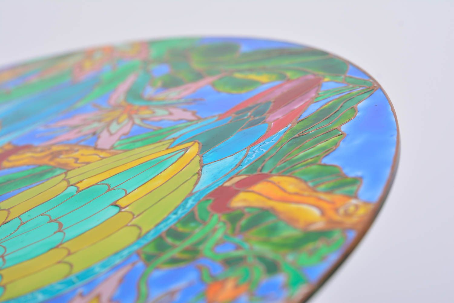 Deko Wandteller aus Glas mit Vitrage Farben Bemalung handgemacht Papageien  foto 4