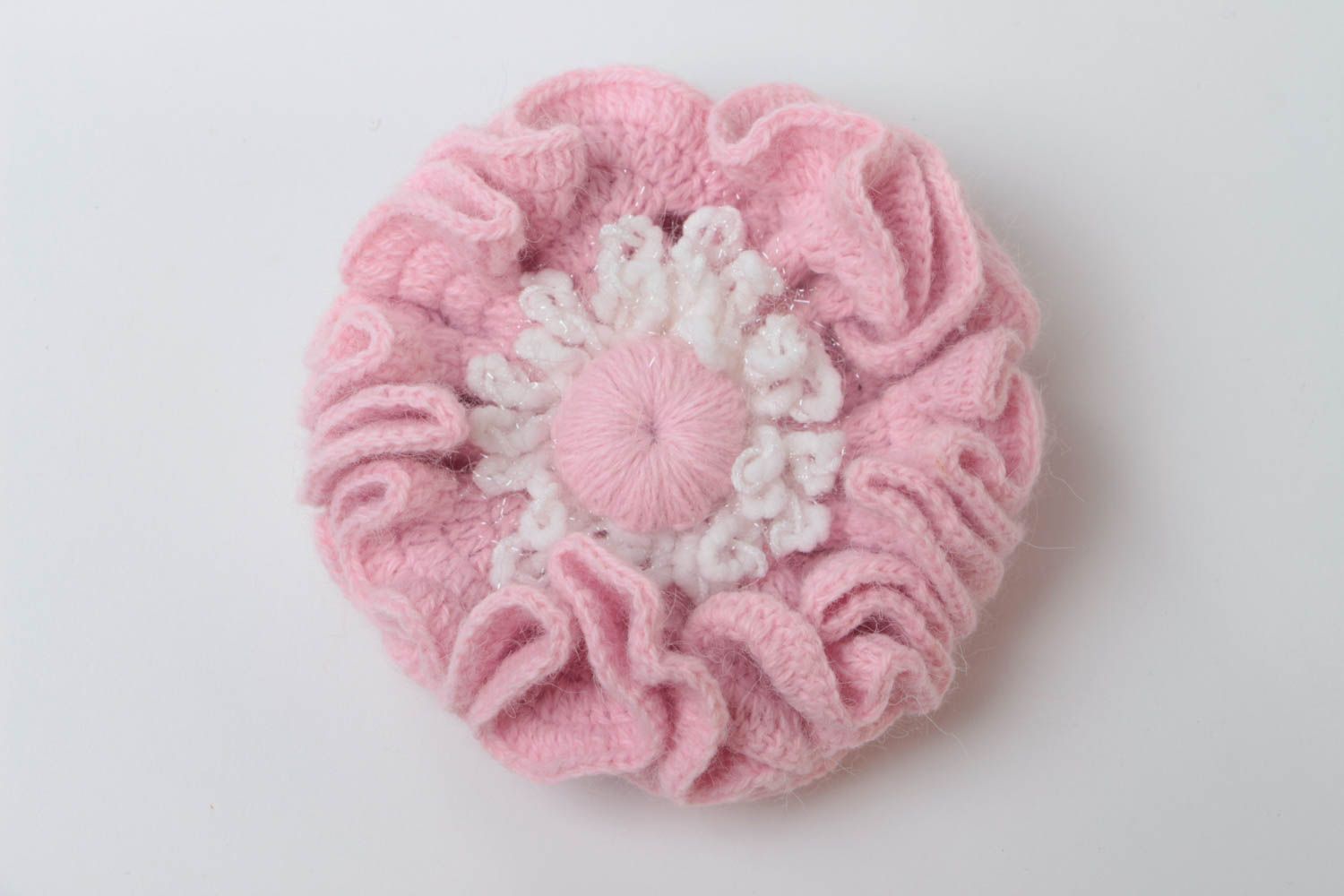 Broche hecho a mano tejido accesorio de moda regalo original Flor rosada foto 2