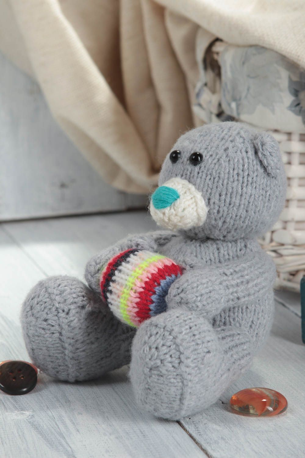 Handmade Strick Kuscheltier Spielzeug Bär Geschenkidee für Kinder interessant foto 1
