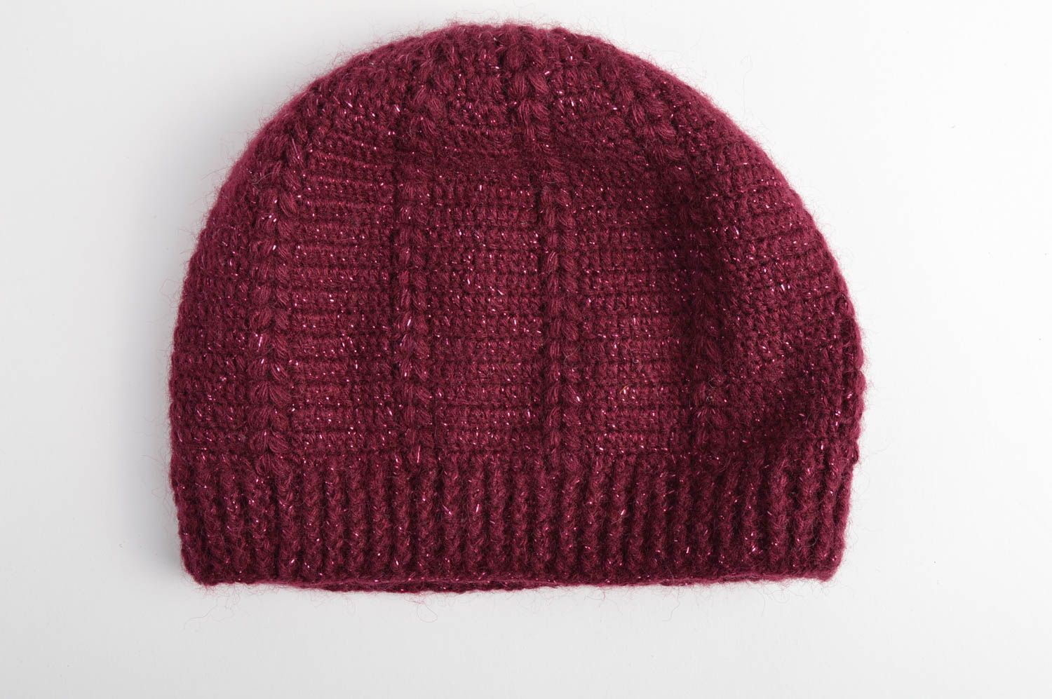 Bonnet tricot Chapeau au crochet fait main laine lurex Vêtement enfant de design photo 3