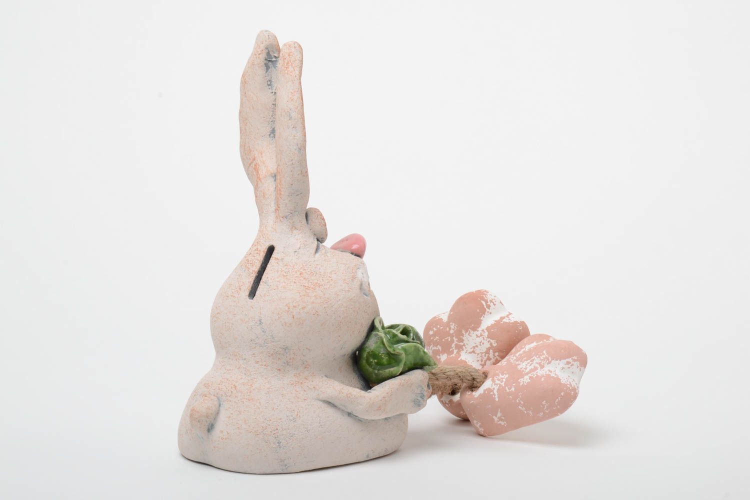Beautiful handmade ceramic money box in the form of small gray bunny figurine photo 4