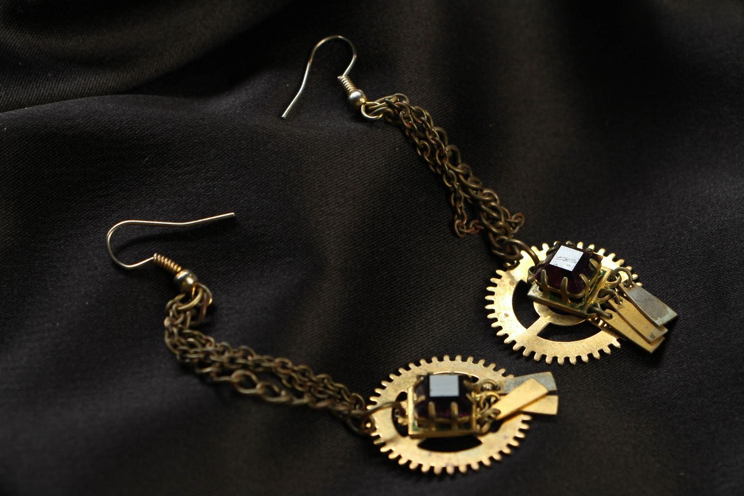 Unusual metal earrings in steampunk style photo 1