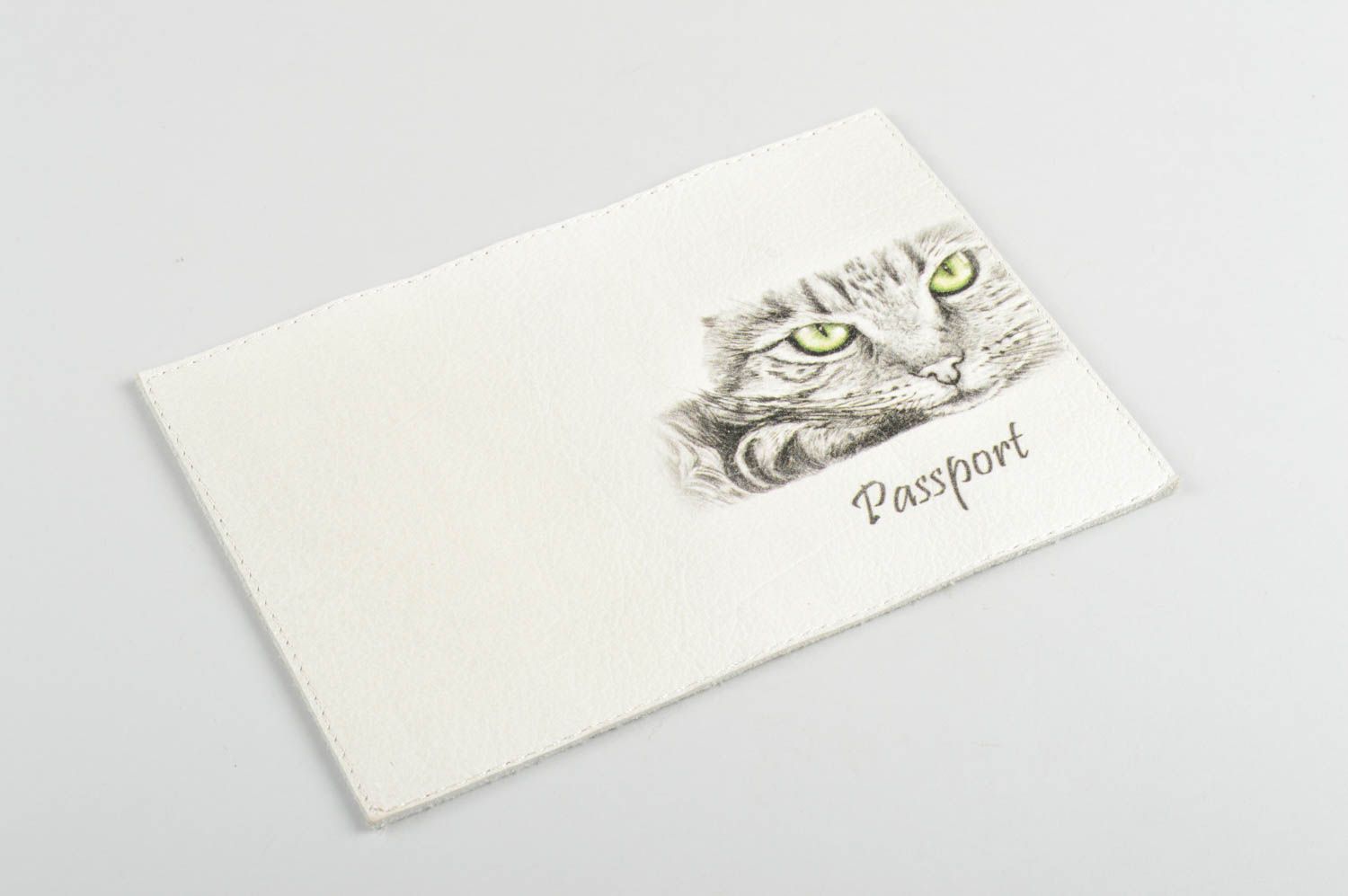 Protège-passeport fait main Couverture passeport cuir blanc chat Idée cadeau photo 4