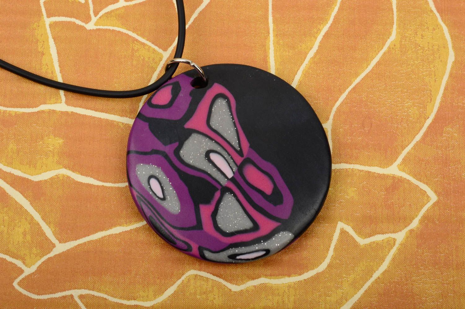 Handmade designer pendant unusual round pendant accessory made of clay photo 1