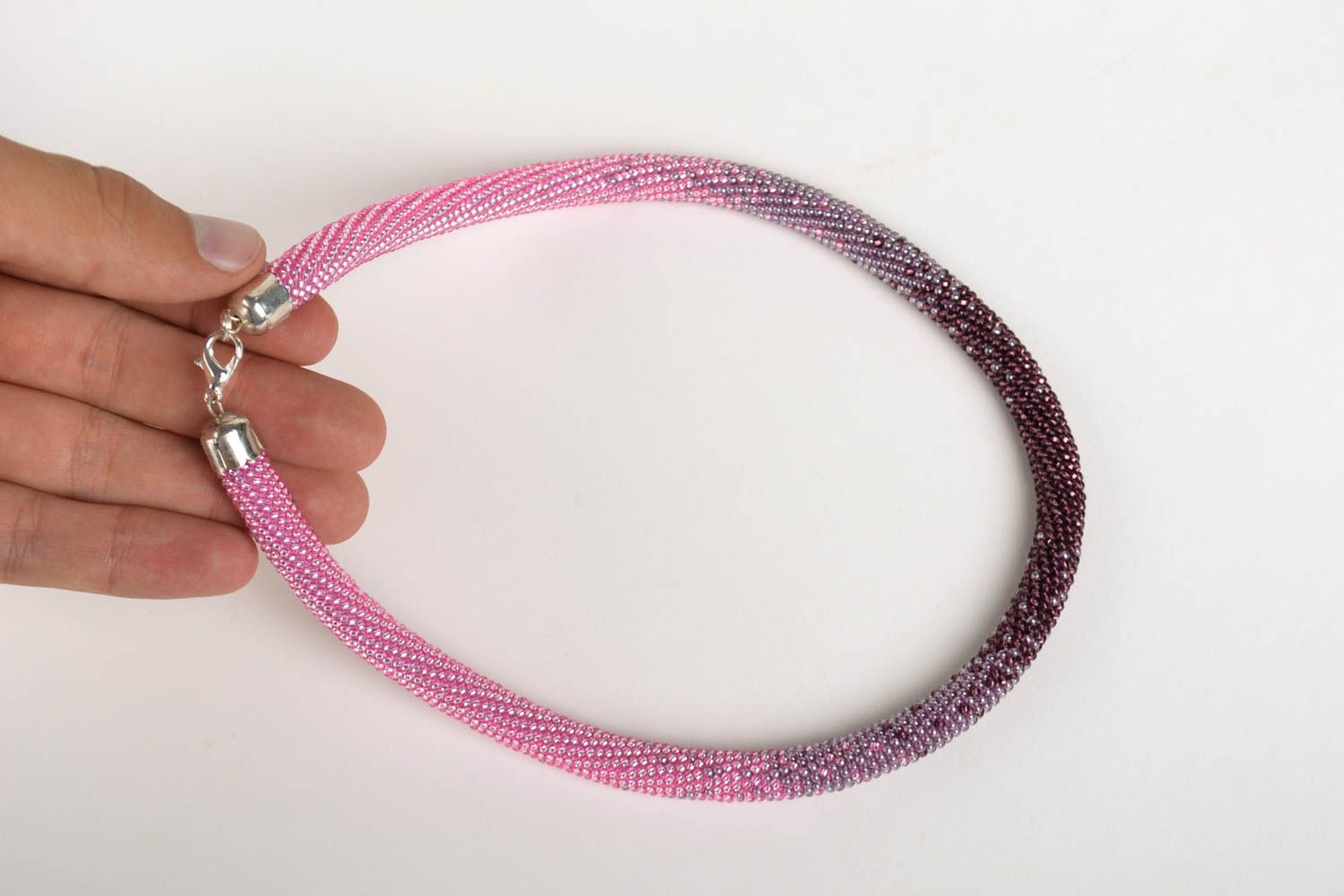 Elegant cord necklace handmade seed bead necklace beaded stylish jewelry  photo 4