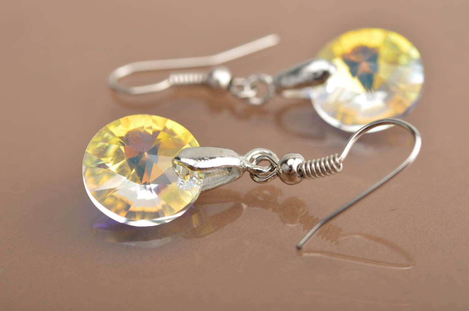 Unique handmade crystal earrings designer bijouterie present for woman photo 5