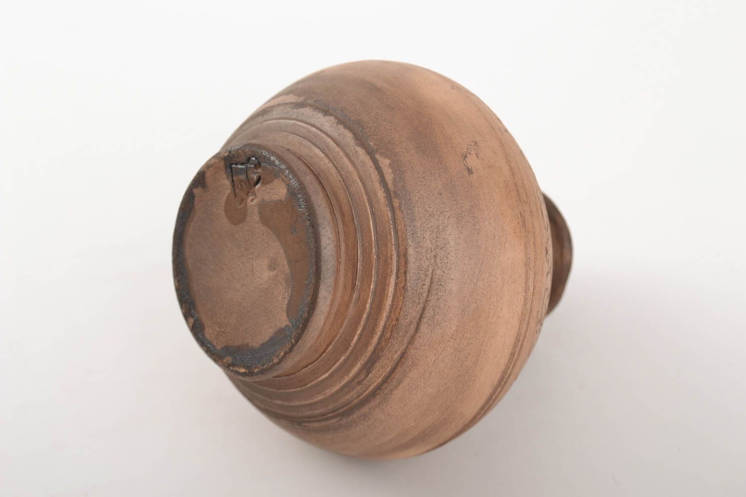 Runder origineller Keramik Krug handgetöpfert ohne Henkel 250 ml aus weißem Ton foto 5