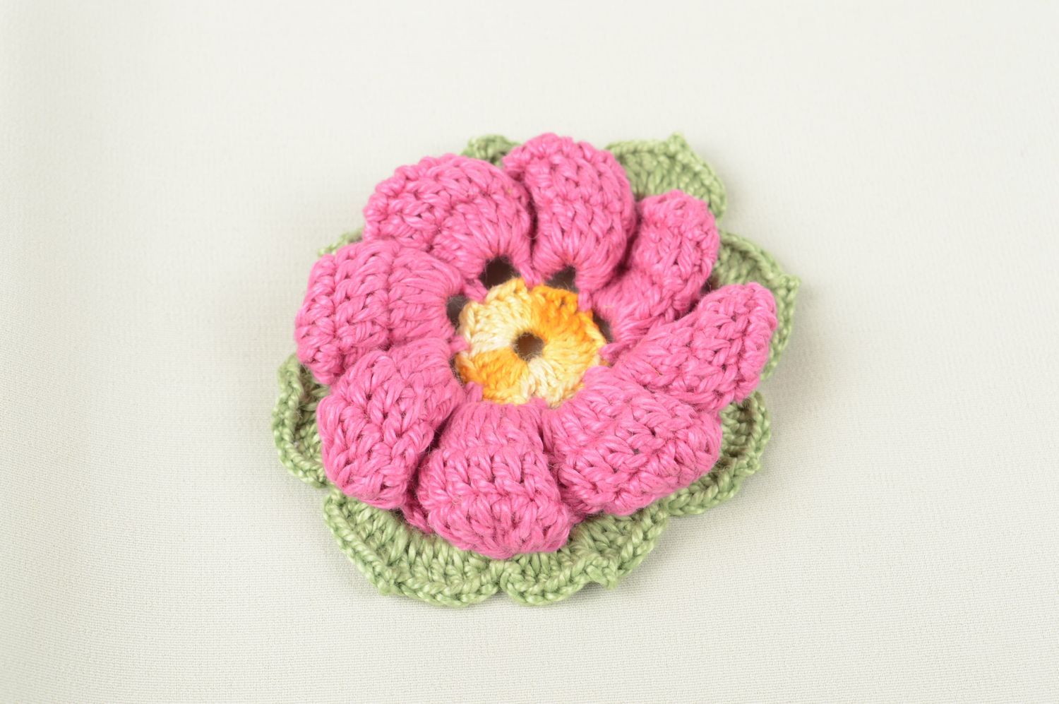 Handmade designer accessory tender crocheted flower stylish blank for brooch photo 1