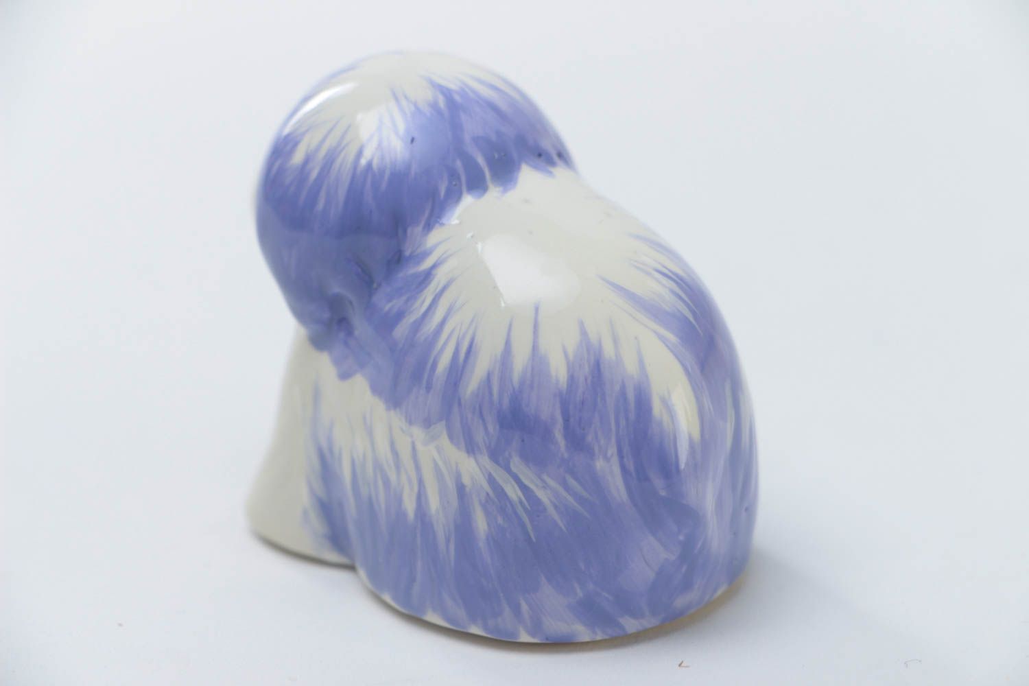 Figurine en plâtre en forme de chien blanc bleu faite main peinte déco maison photo 4