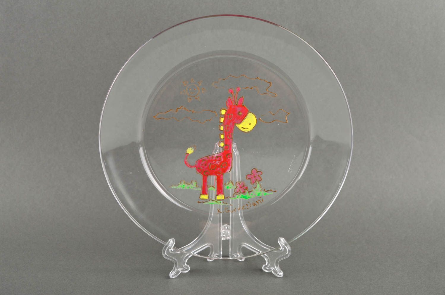 Assiette décorative en verre faite main transparente avec girafe Déco originale photo 2