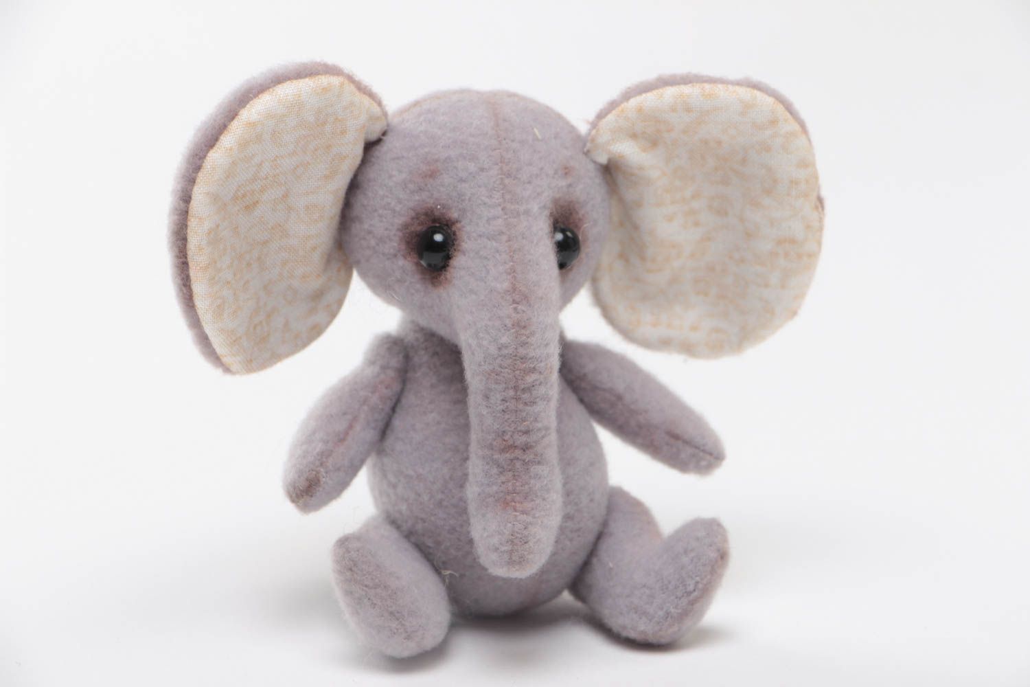 Handmade designer small fleece soft toy gray elephant in vintage style photo 2