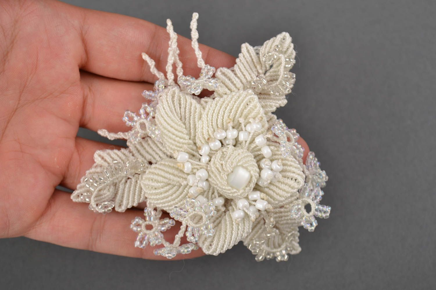 Fleur macramé faite main Fourniture bijoux blanche pour broche Loisirs créatifs photo 2