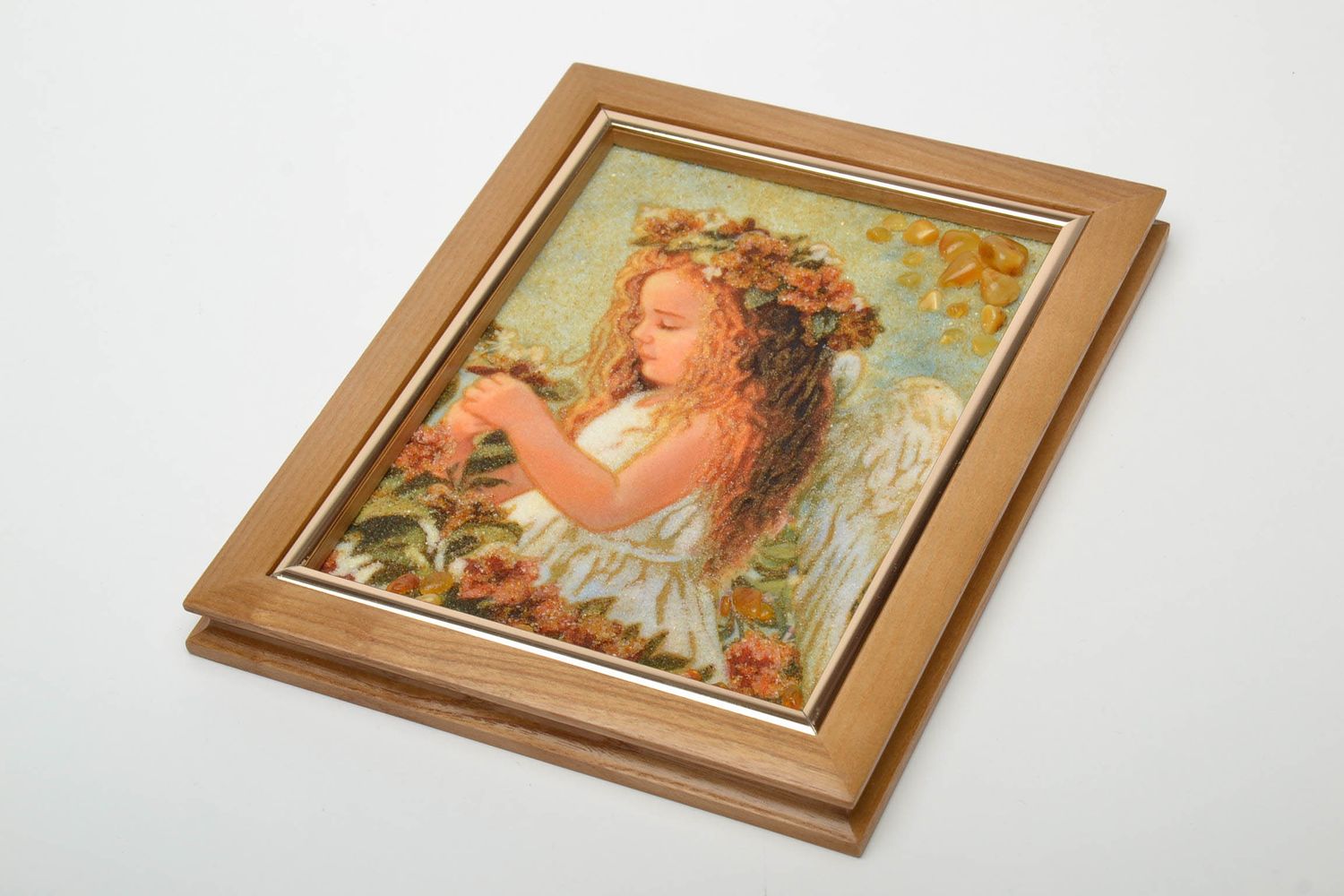Amber decorated painting in wooden frame photo 2
