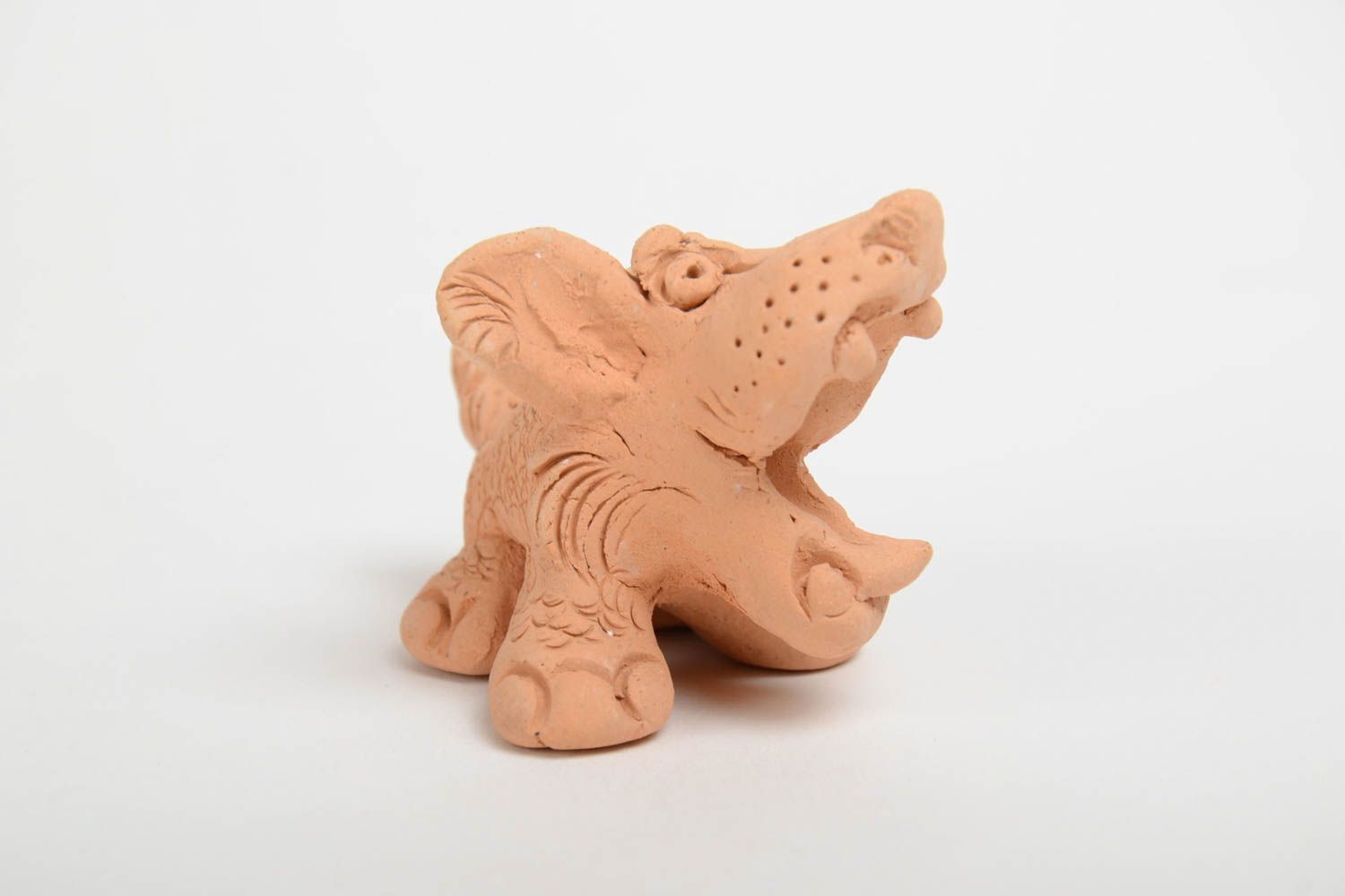 Figurine Chien qui aboie en terre cuite petite beige décorative faite main photo 4