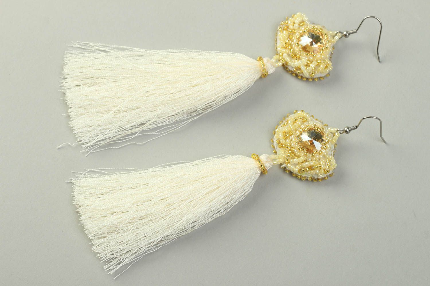 Handmade unusual cute earrings textile beaded earrings designer accessory photo 2