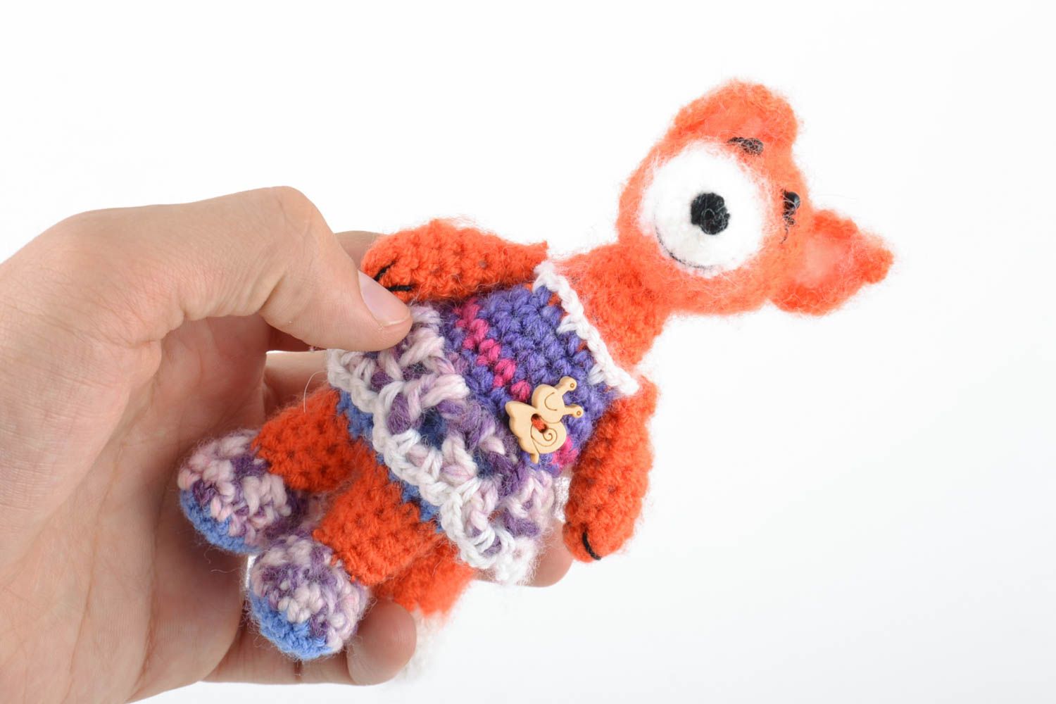 Beautiful multicolored handmade soft crochet toy fox photo 2