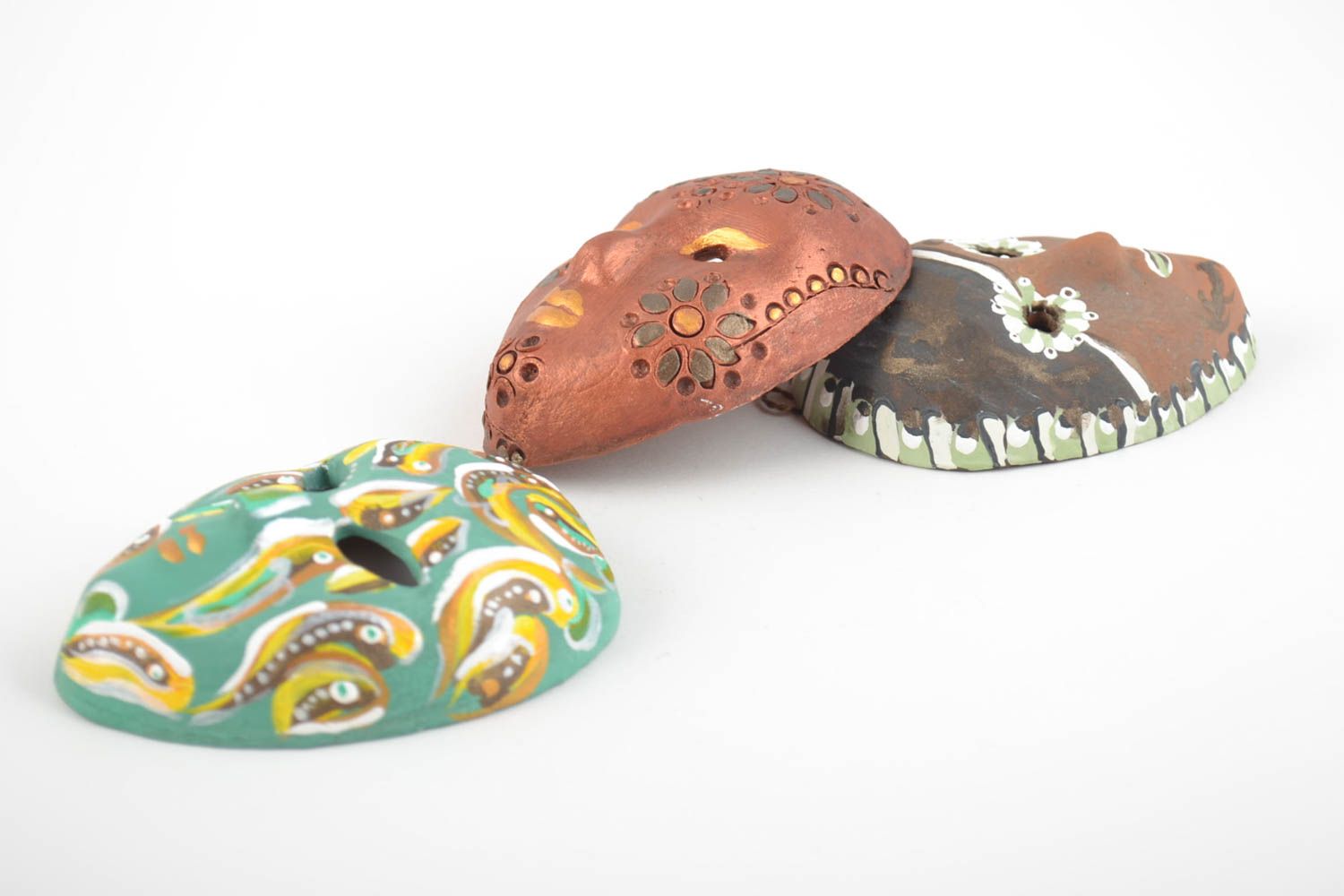 Set of 3 handmade decorative clay carnival masks designer interior hangings photo 3