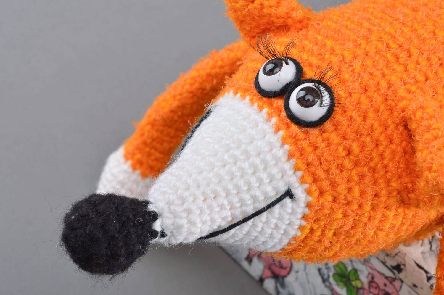 Handmade designer crocheted soft toy bright orange funny fox for children photo 2