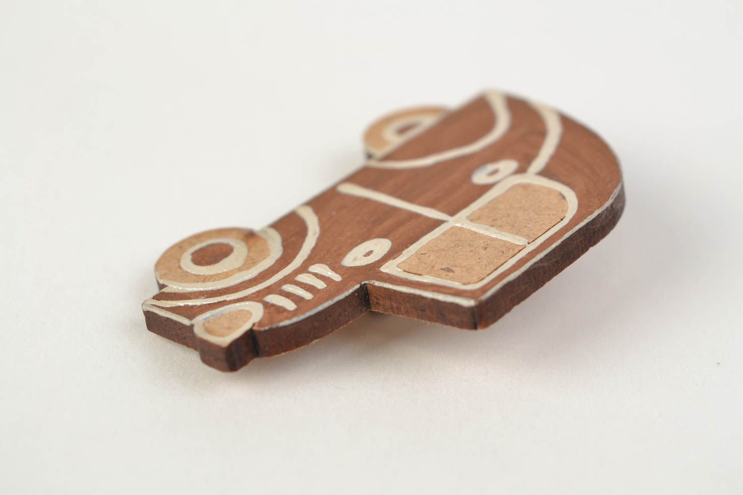 Small stylish handmade brown wooden brooch for children Car photo 5