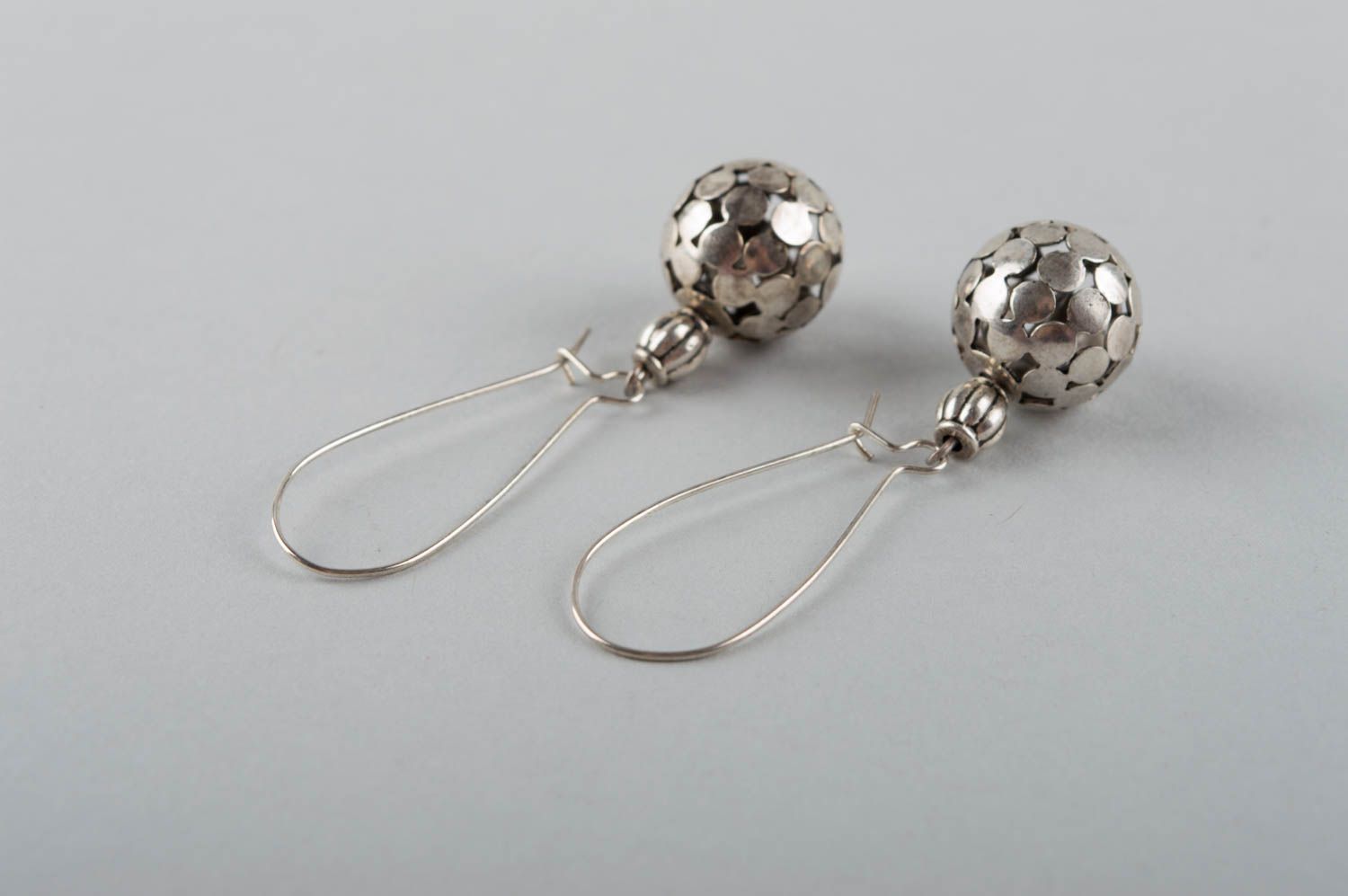 Beautiful handmade long metal ball earrings women's designer jewelry photo 4