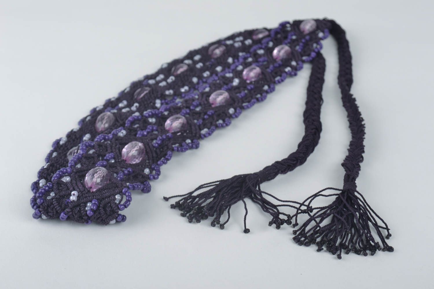 Ceinture textile Accessoire fait main violet technique macramé Cadeau femme photo 3