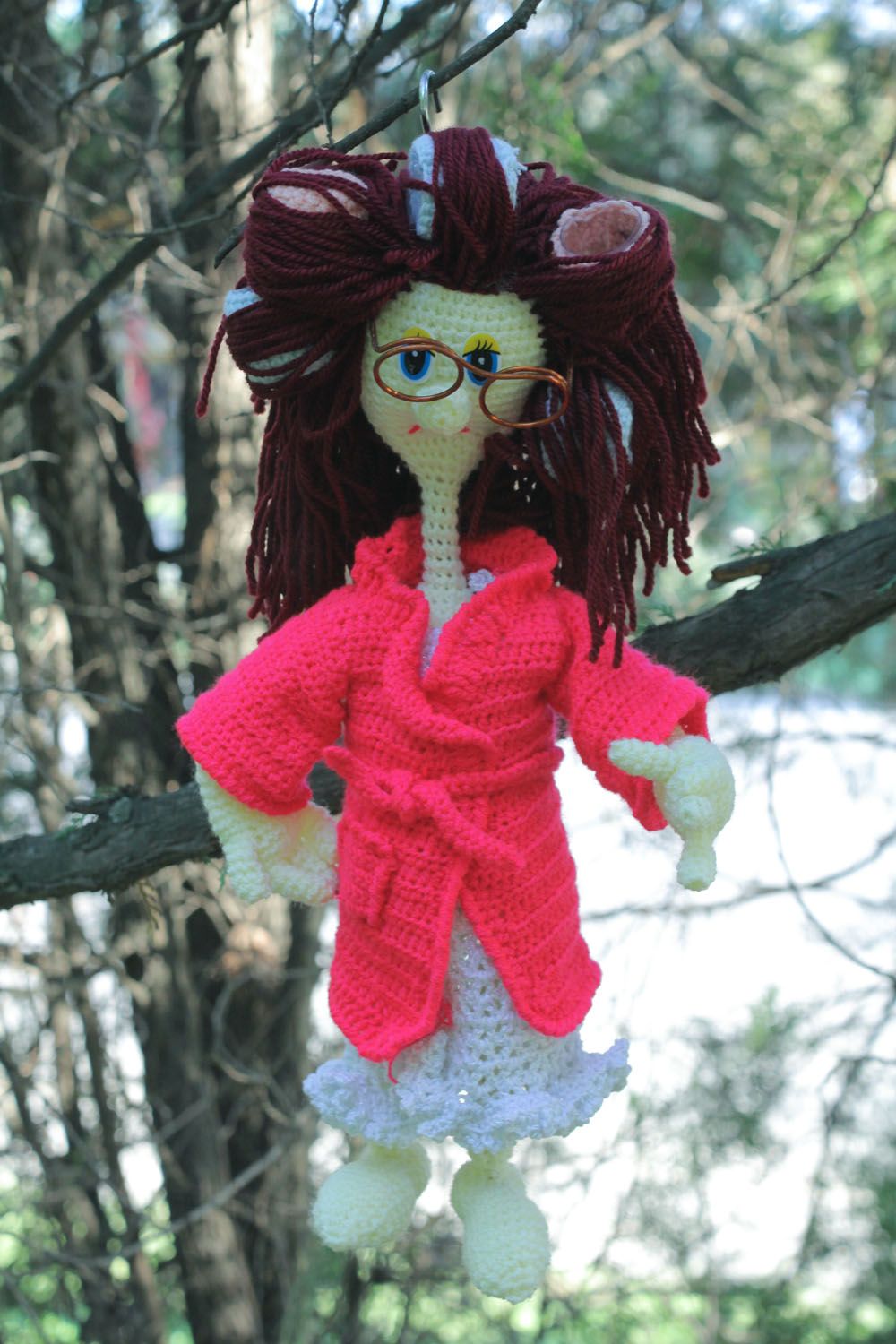 Häkel Puppe handmade Frau mit Lockenwicklern foto 1