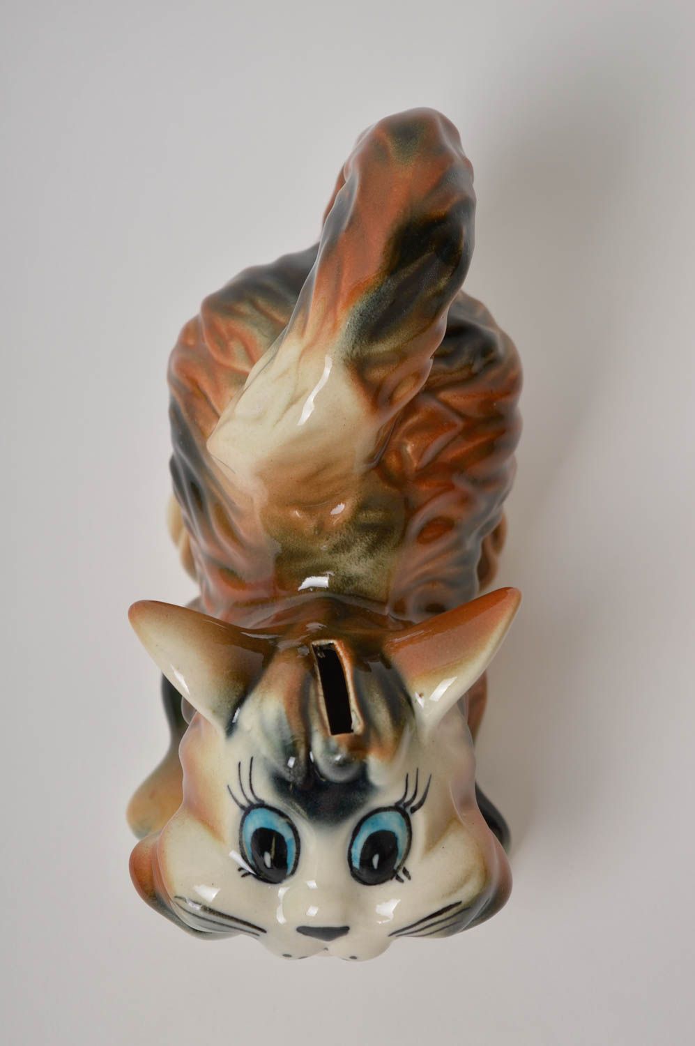 Salvadanaio fatto a mano di argilla gatto in ceramica regalo originale  foto 3