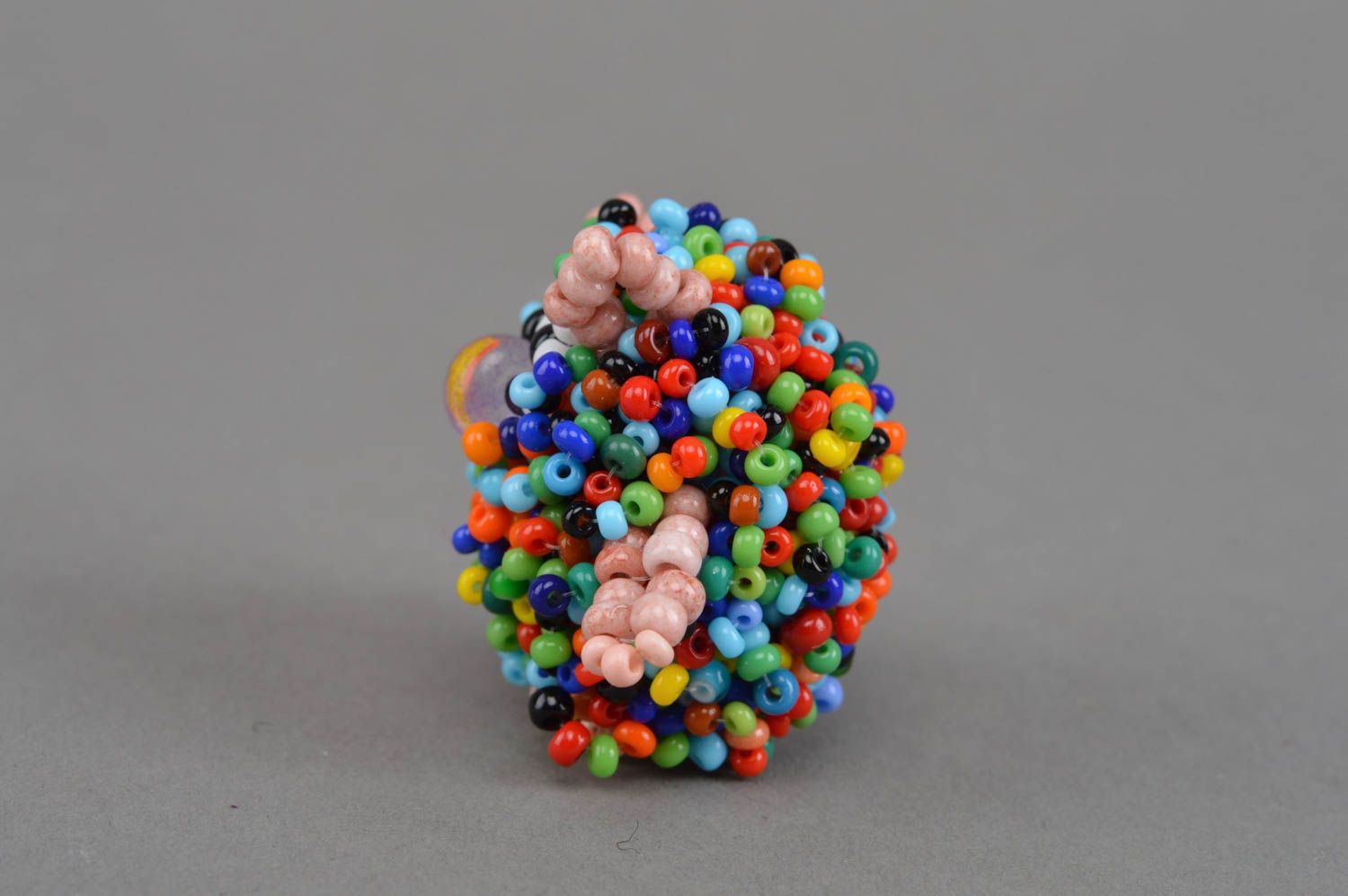 Handmade small beaded figurine colorful collectible miniature statuette photo 4