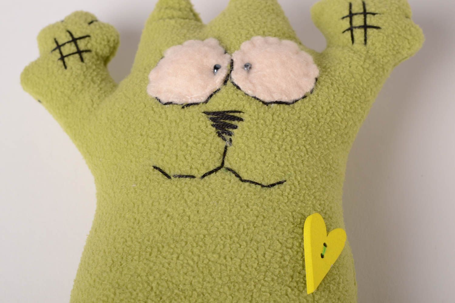 Peluche chat faite main Jouet enfant tissu polaire vert Cadeau original photo 5