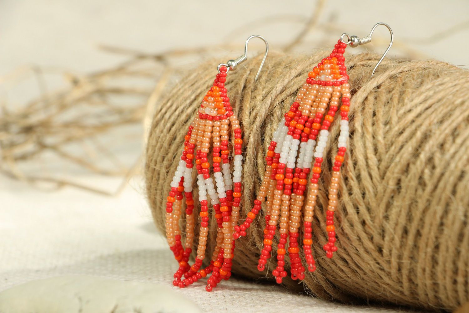 Ethnic long earrings with beads photo 3