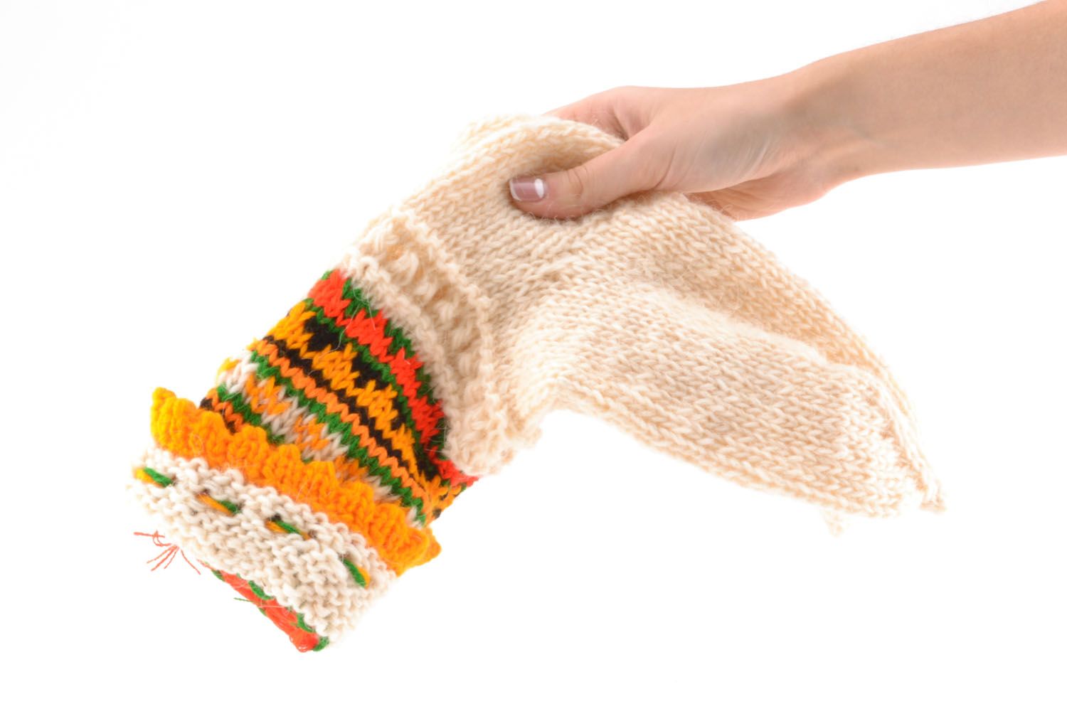 Calcetines de lana tejidos a mano Ornamento amarillo	 foto 2