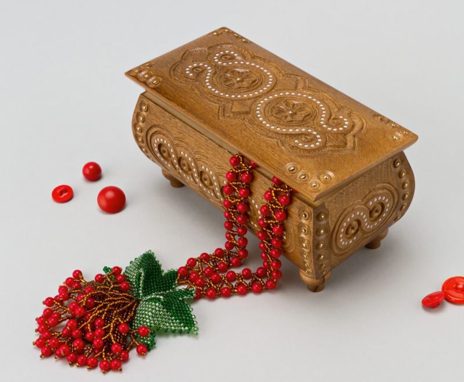 Carved wooden box with inlay photo 1