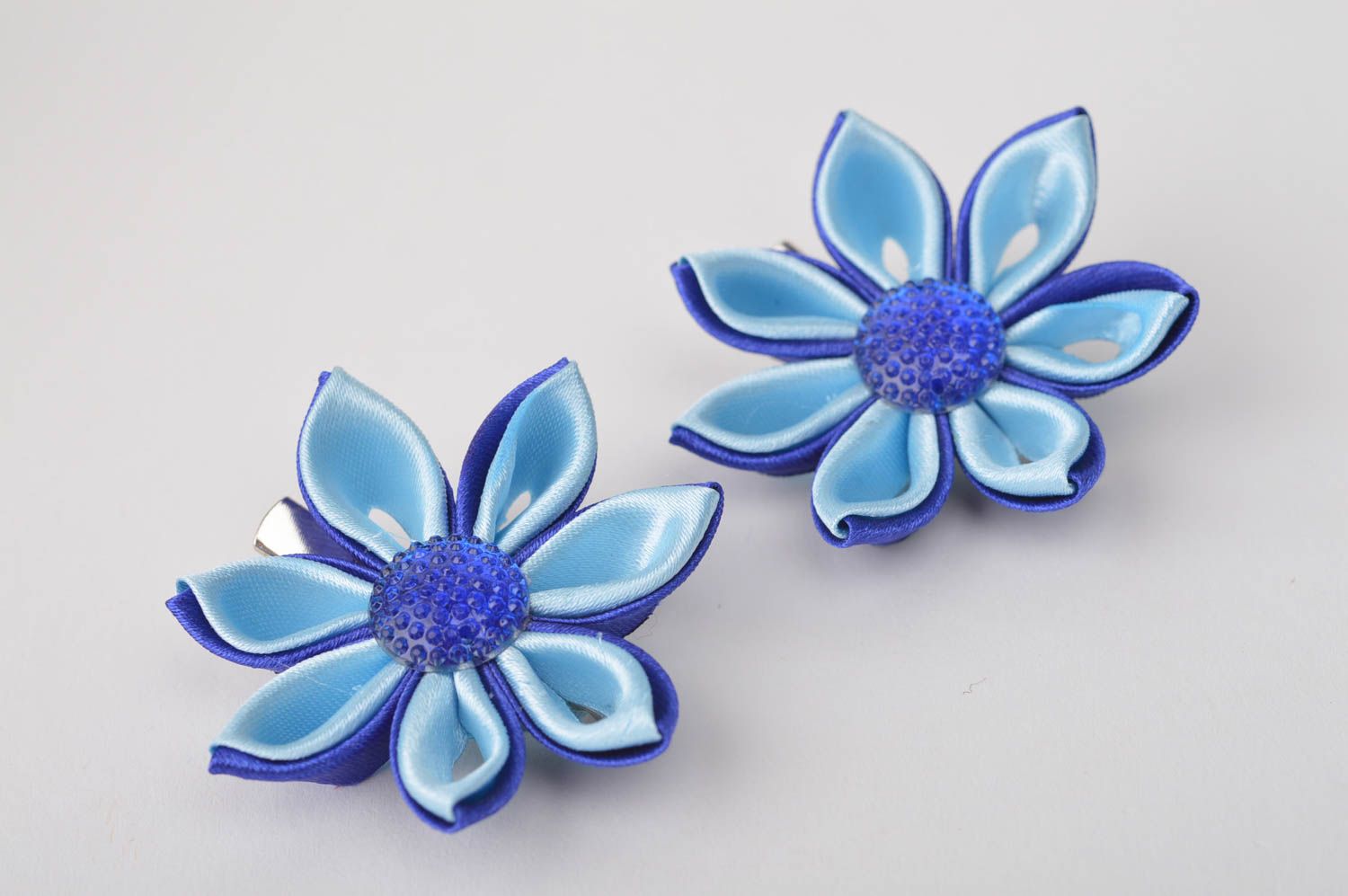 Handmade jewelry set 2 flower hair clips kanzashi flowers gifts for girls photo 2