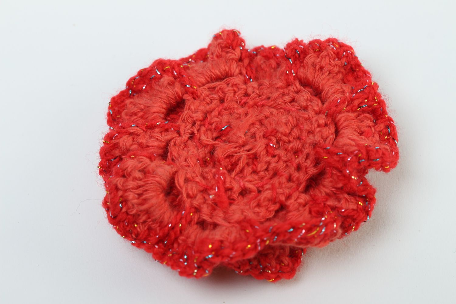 Haarspange Rohling Haarschmuck Blume handmade Broschen Modeschmuck rot gehäkelt foto 4