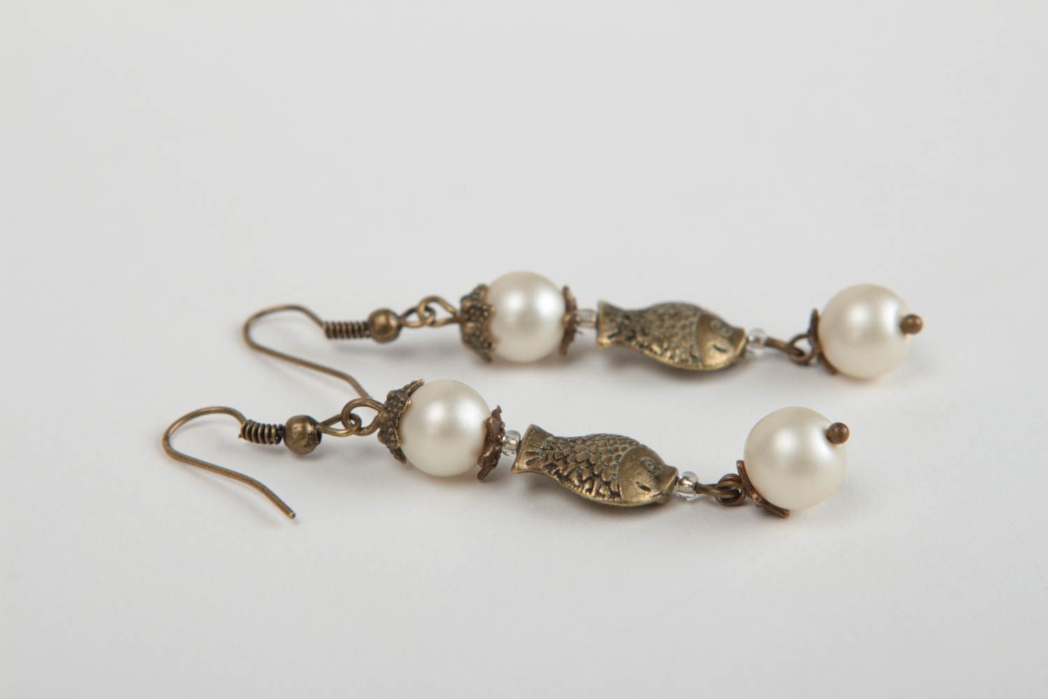 Beautiful handmade metal earrings stylish earrings with pearl beads gift ideas photo 3
