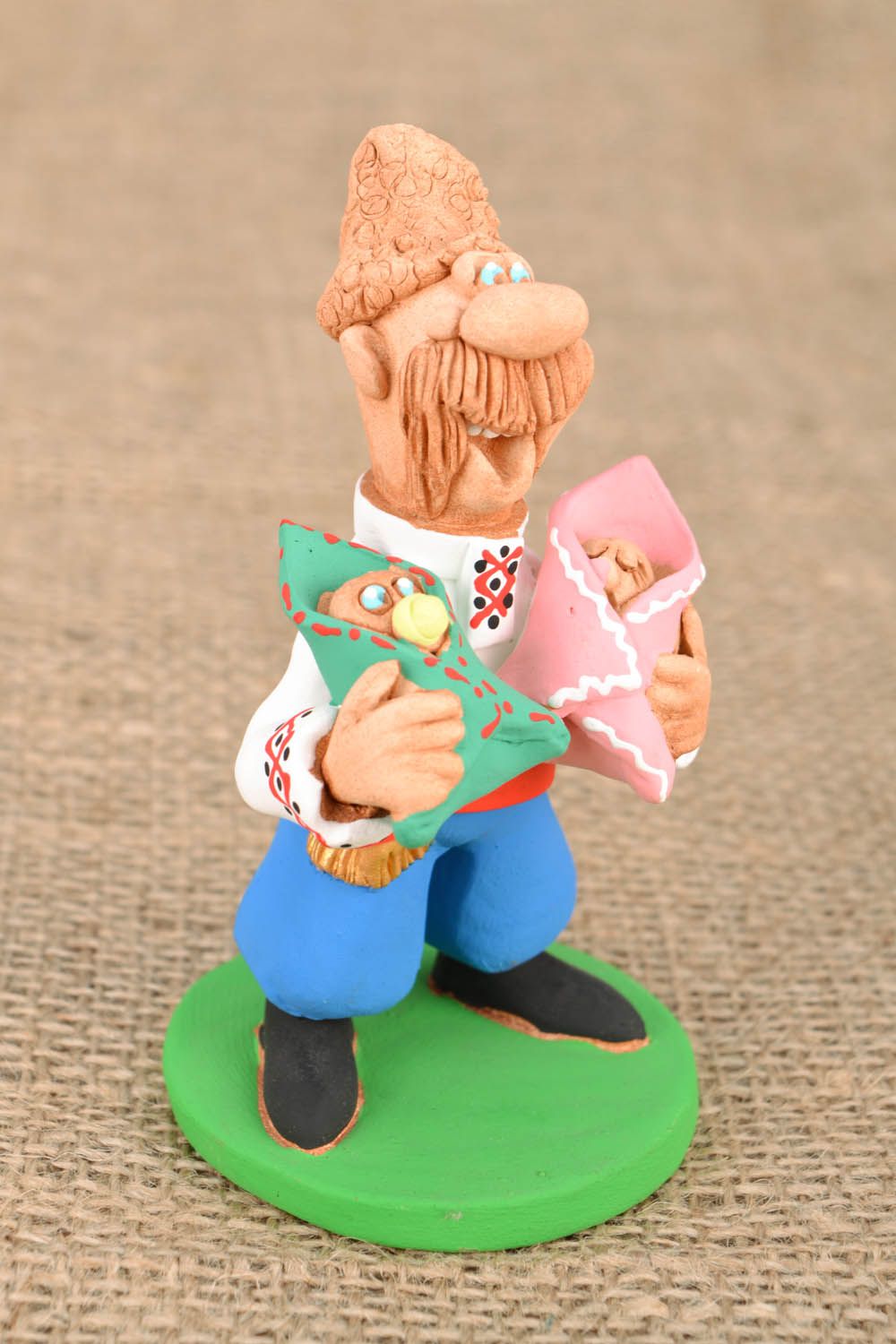 Funny clay statuette Cossack with a Baby photo 5