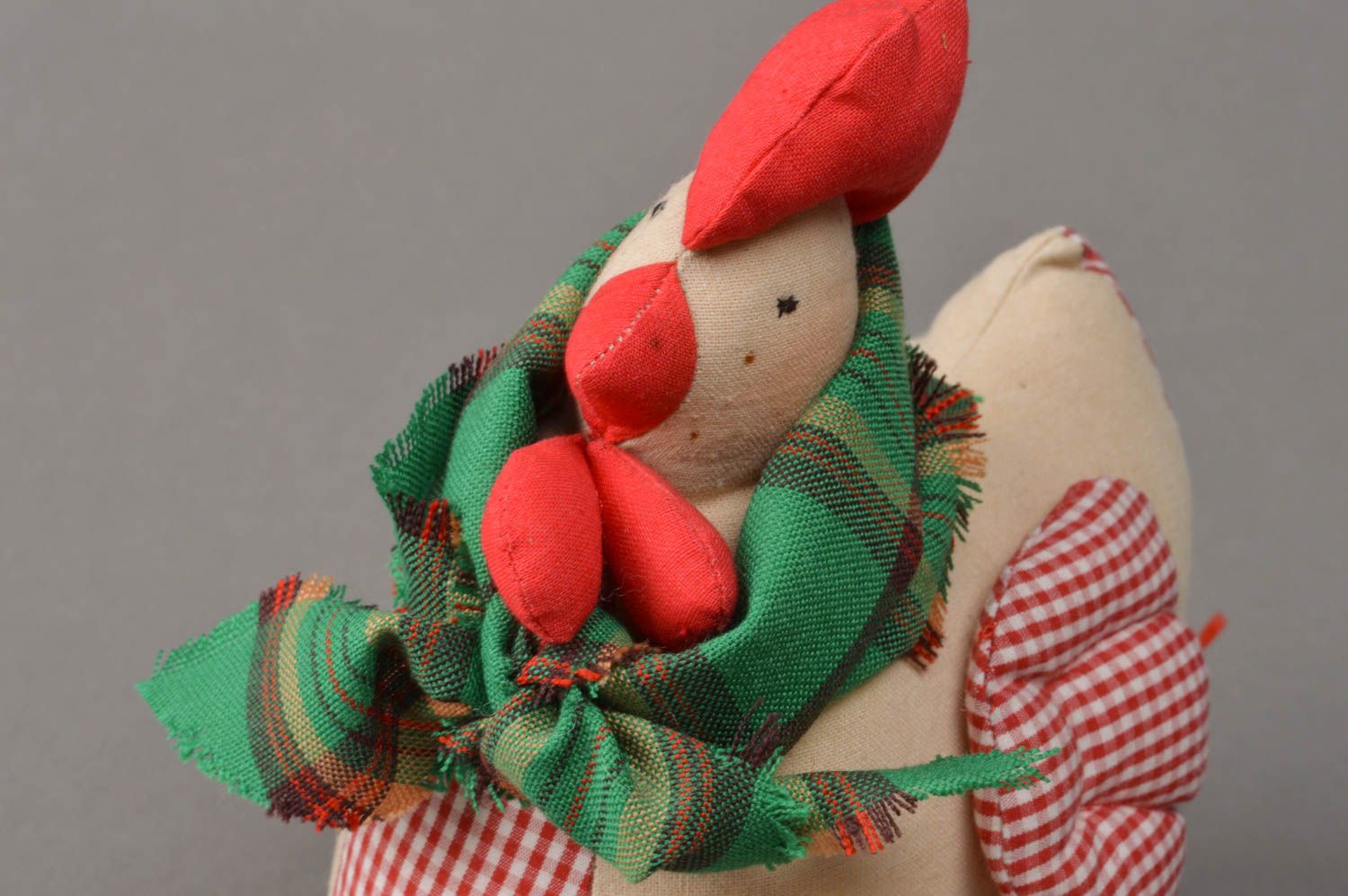 Handmade designer interior soft toy sewn of bright cotton fabric Chicken with egg photo 2