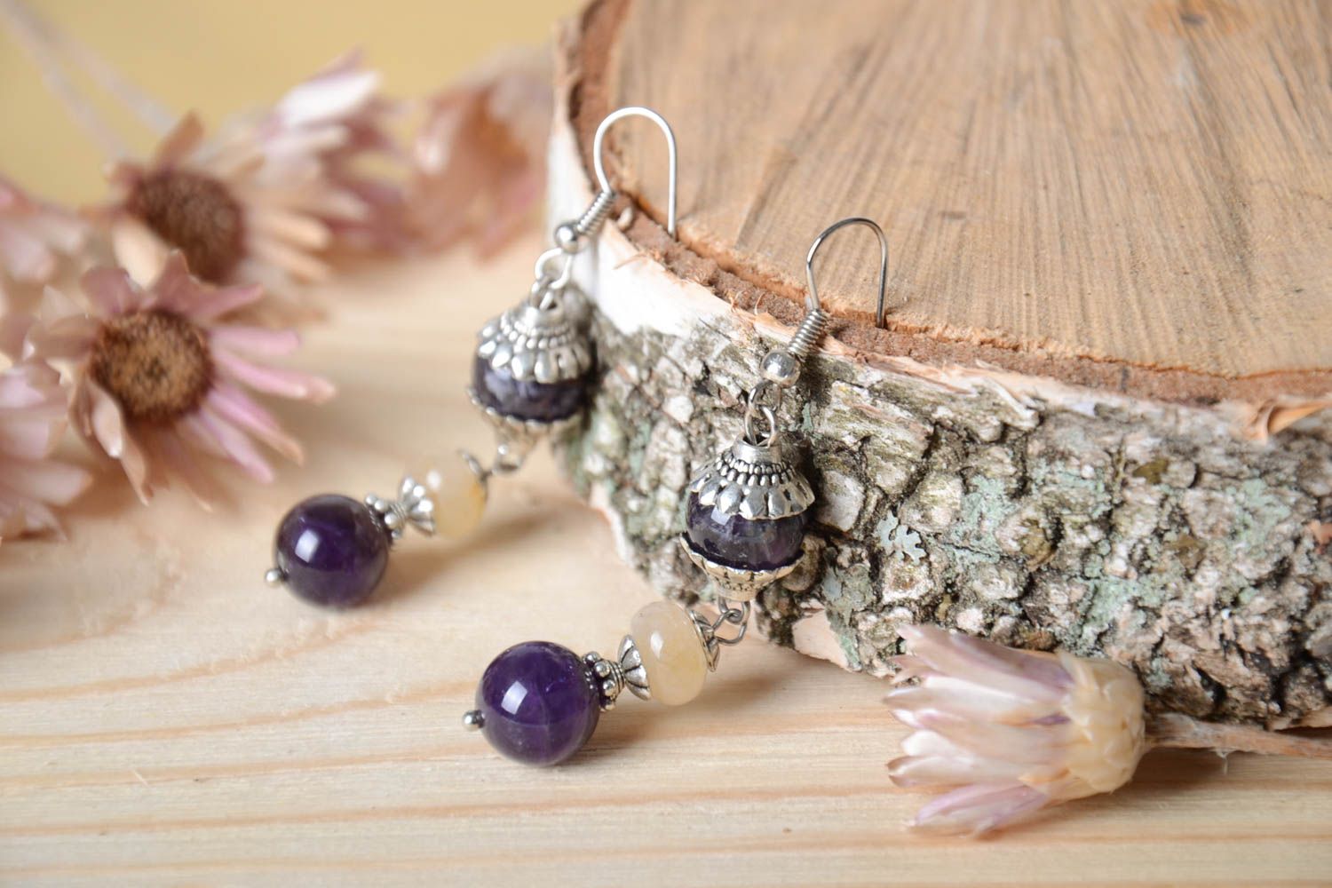 Handmade tender earrings elegant cute accessory natural stone earrings photo 1